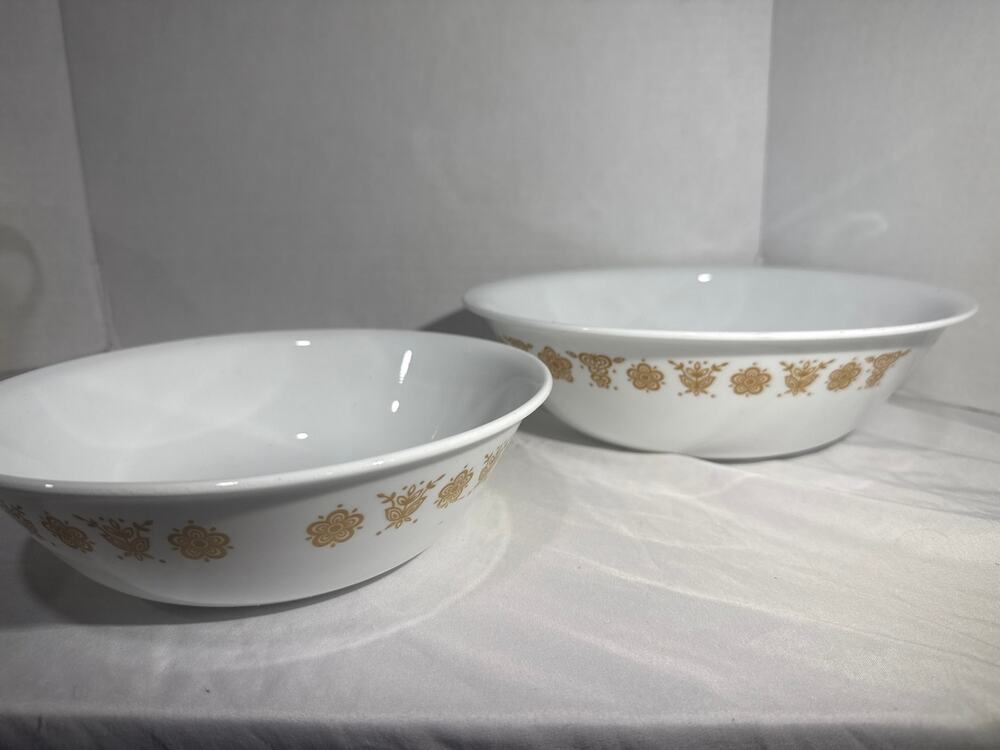 Corelle Butterfly Gold Serving Bowls 1 Qt 2 Qt 8.5" 10.25" Vintage Set of 2